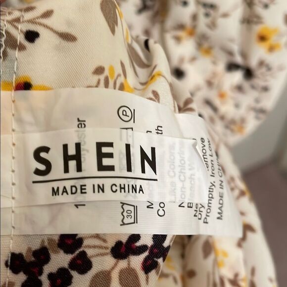 Shein Sun Dress Maxi Tiered Skirt Open Back Cream Ditsy‎ Floral Print Medium - Picture 6 of 8